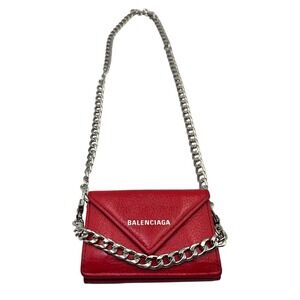 BALENCIAGA Red Leather Wallet Card Holder Snap‎ Closure Small Compact